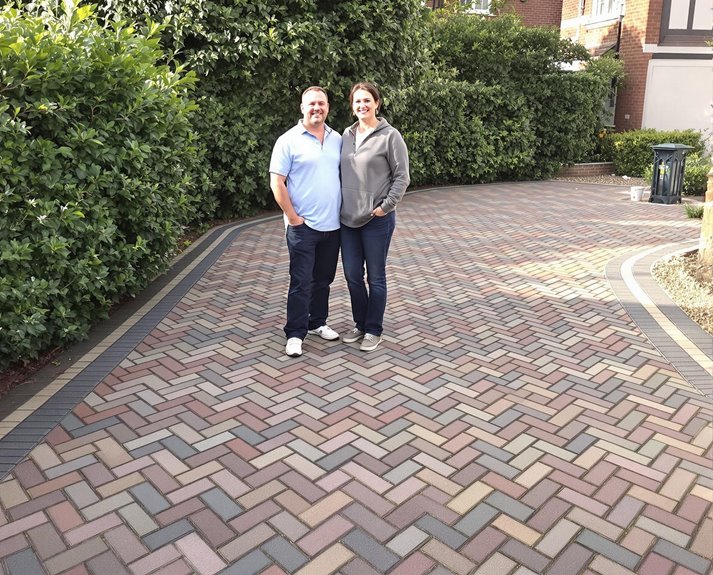 Happy Customers standing on their new block paved driveway in Essex